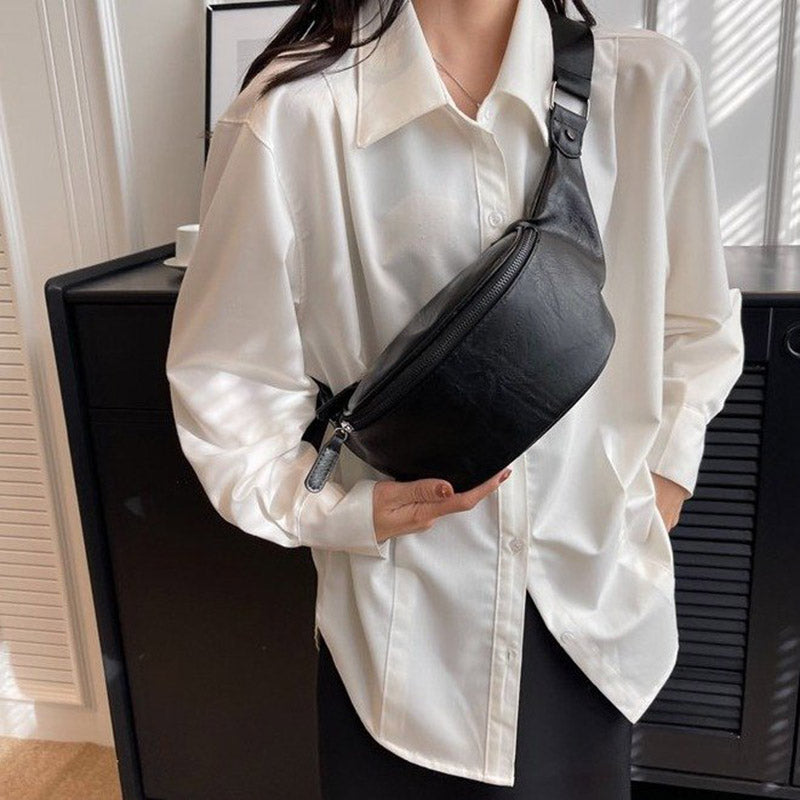 banane sac grande taille cuir noir poitrine port