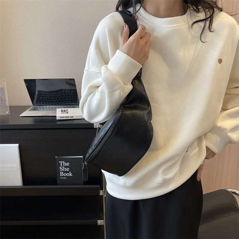 banane sac grande taille cuir noir sac main