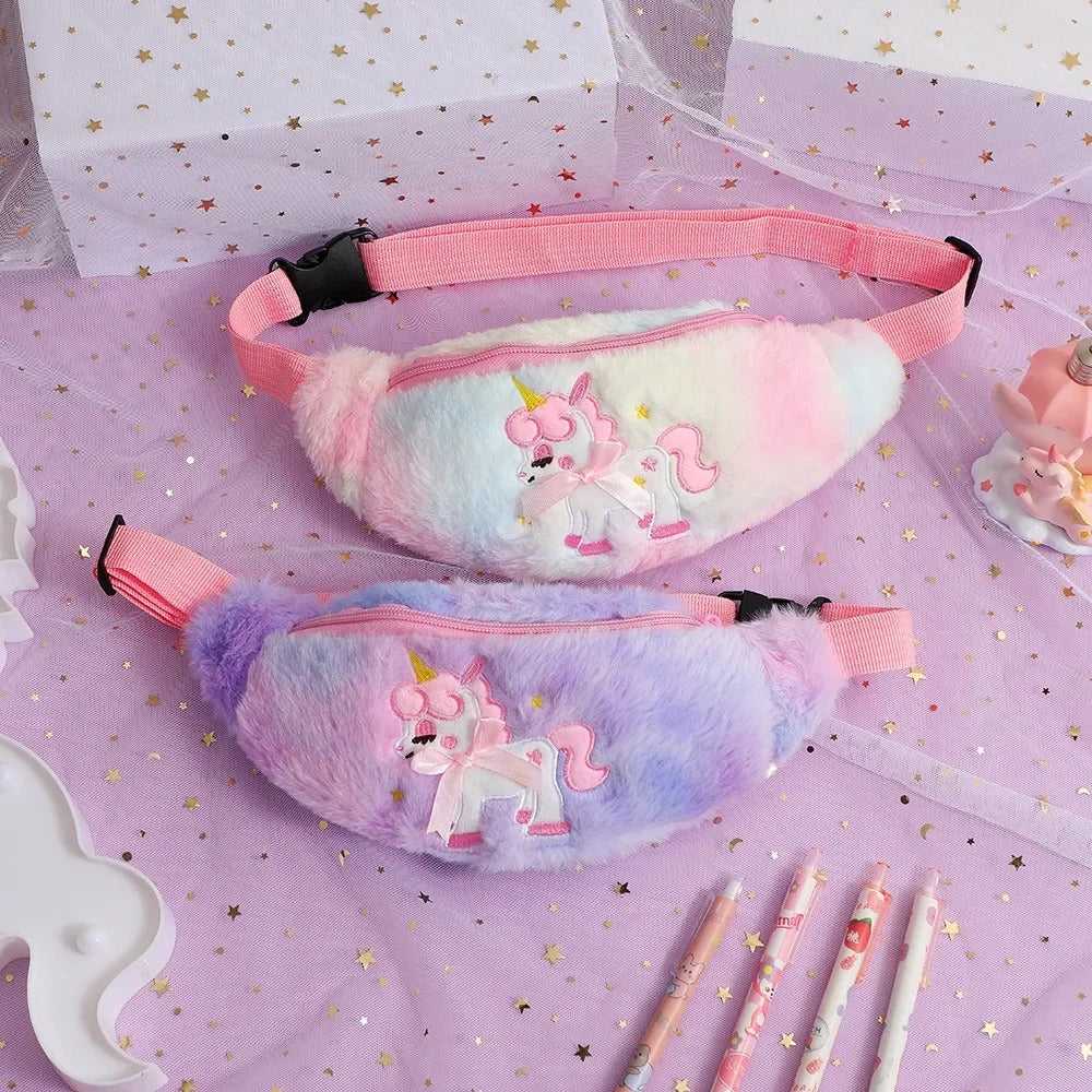deux sac banane enfant fille coloree peluche coloree en peluche licorne