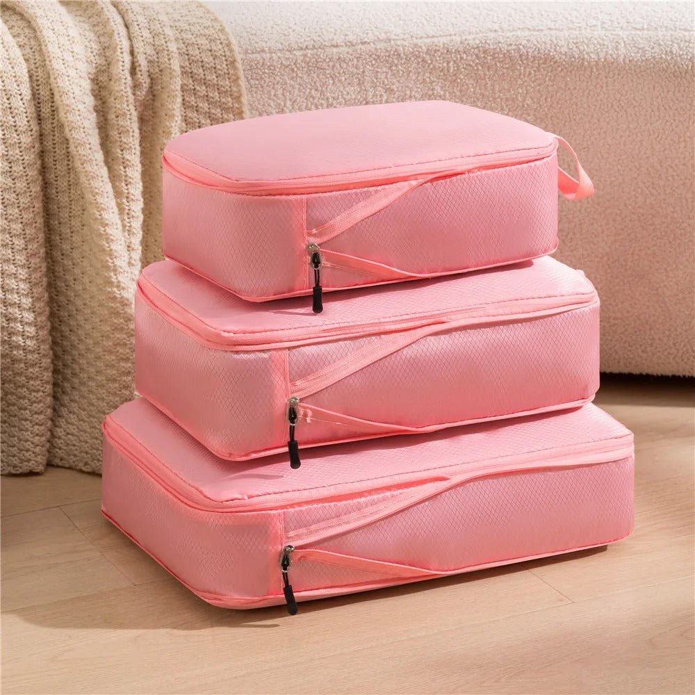 organisateur de valise set 3 pièces compressible rose