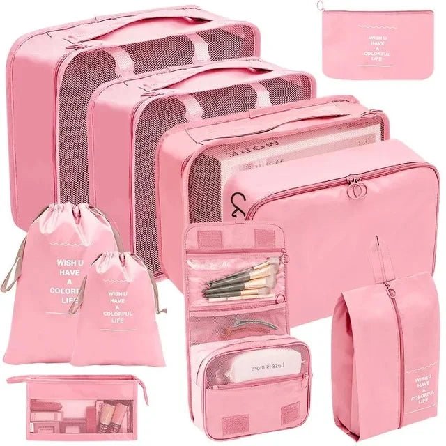 organisateur valise complet 10 pièces rose