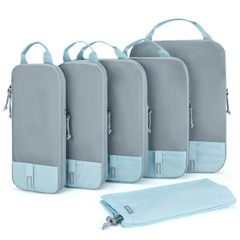organisateur valise cubes de compression bleu