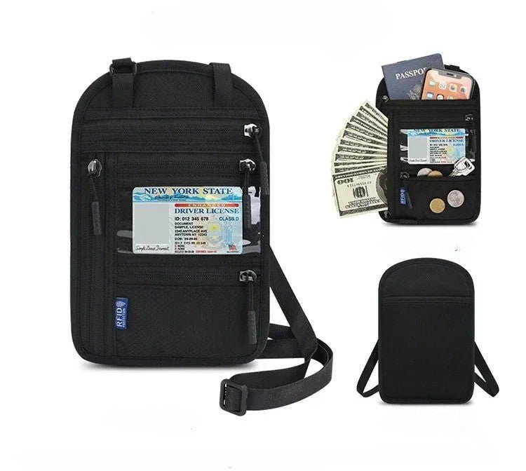 pochette de voyage tour de cou noire