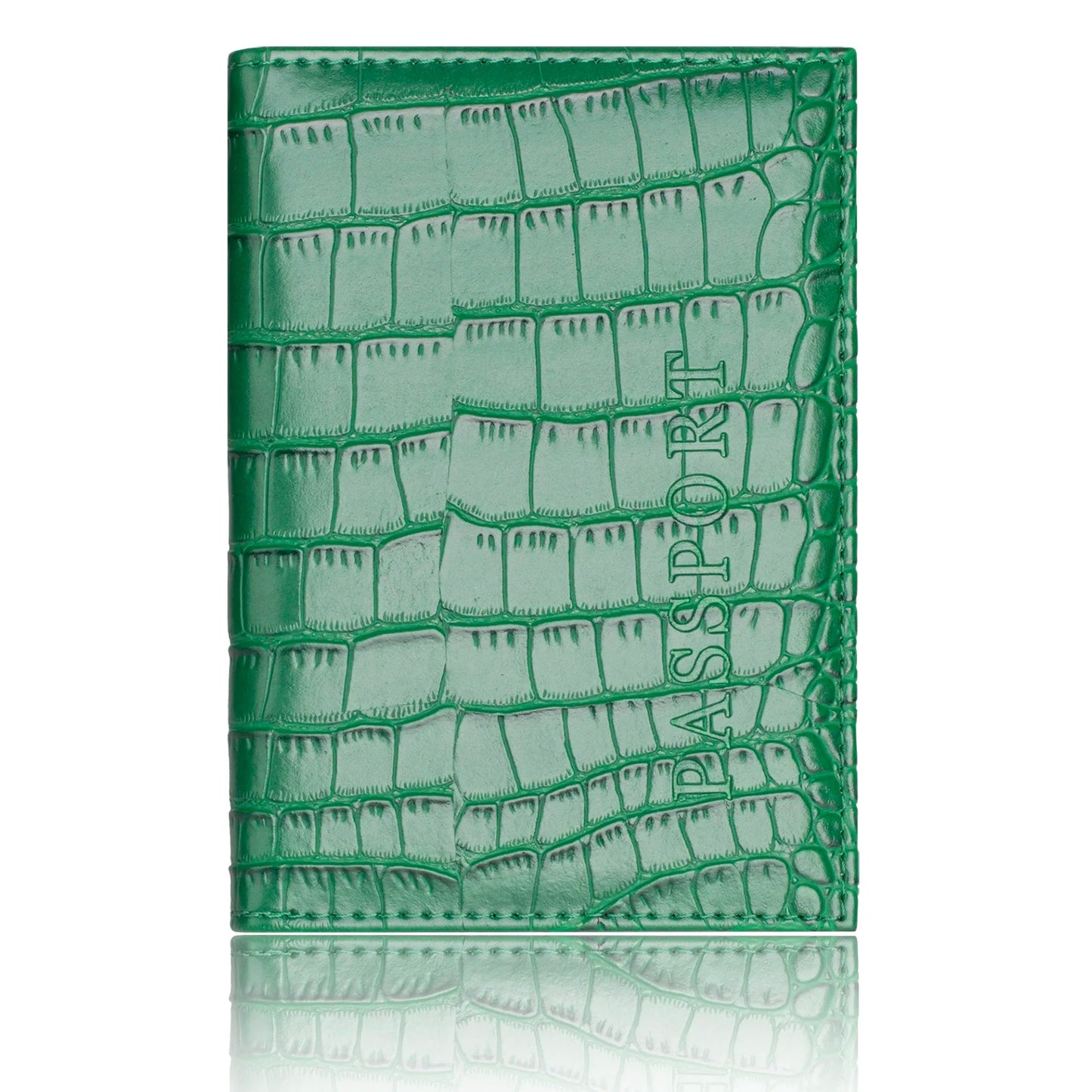 pochette passeport cuir crocodile vert