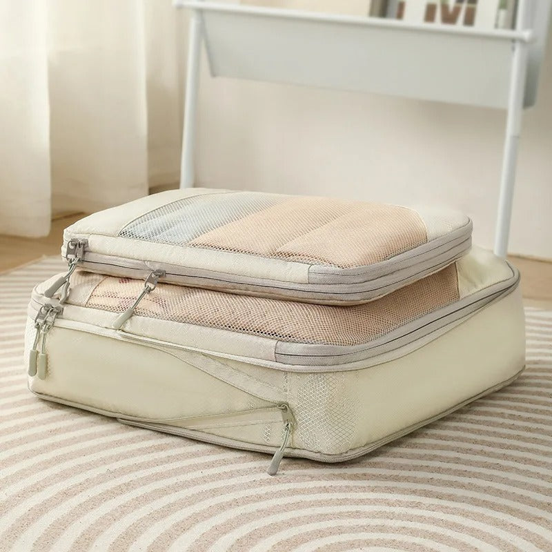 pochette rangement valise voyage beige 5 pieces design elegant
