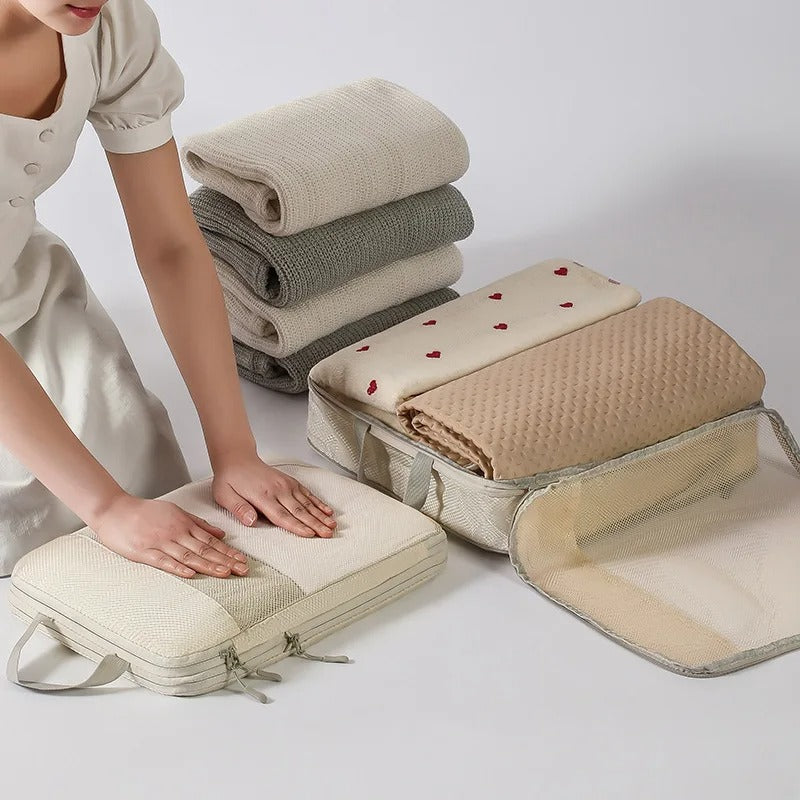 pochette rangement valise voyage beige 5 pieces design femme