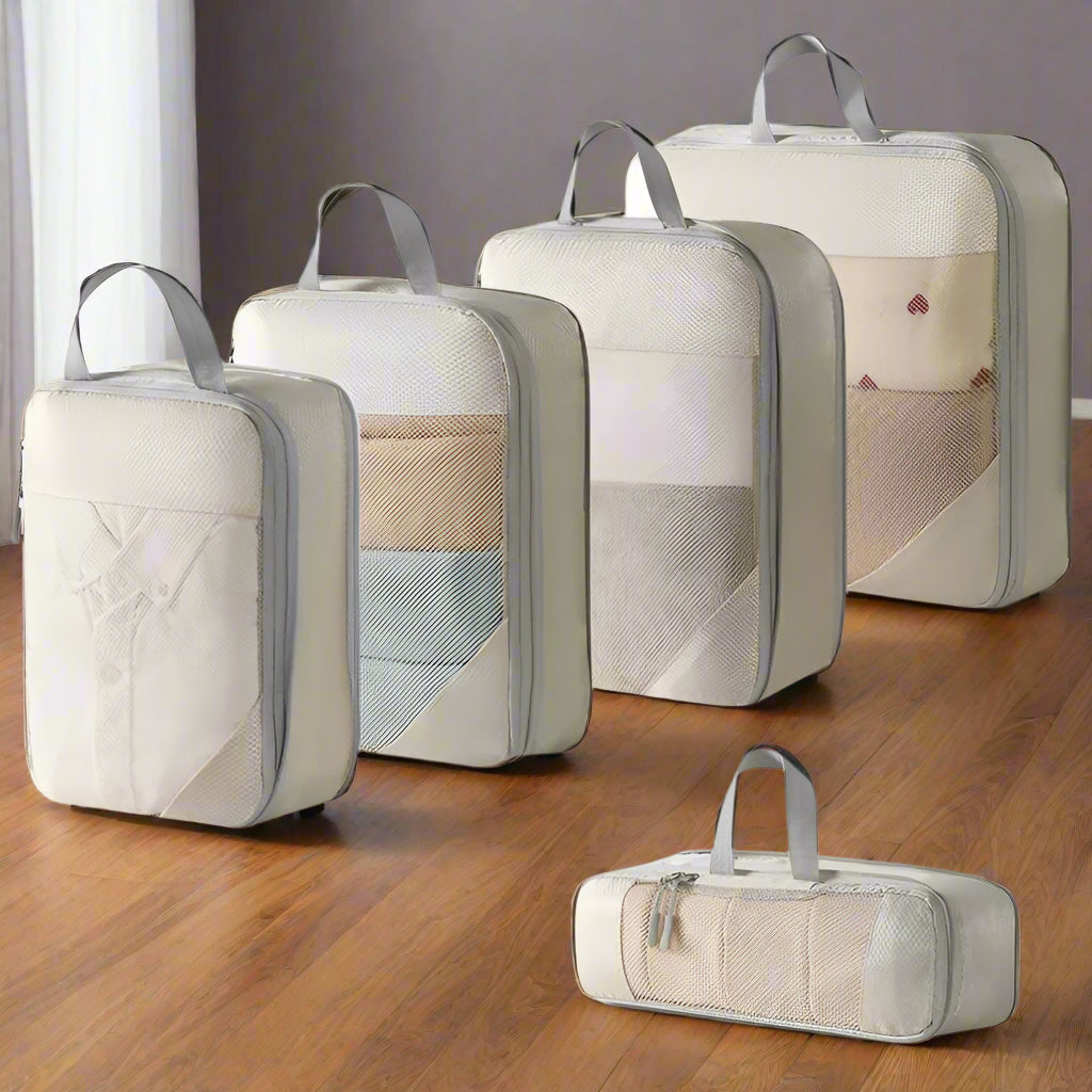 pochette rangement valise voyage beige 5 pieces design gamme