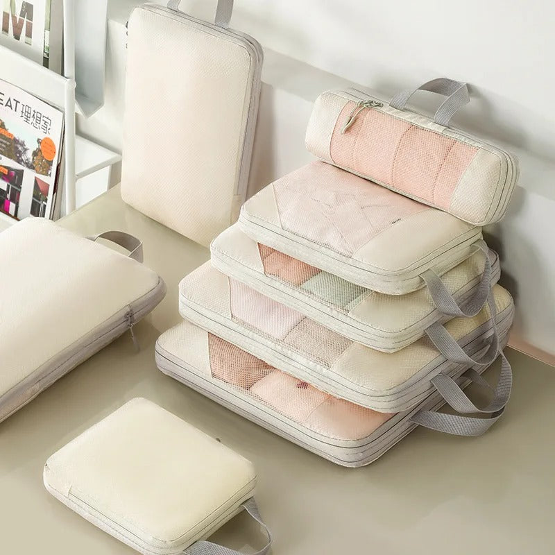 pochette rangement valise voyage beige 5 pieces design