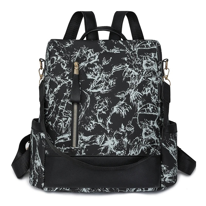 sac-a-dos-femme-elegant-motif-floral-antivol-noir