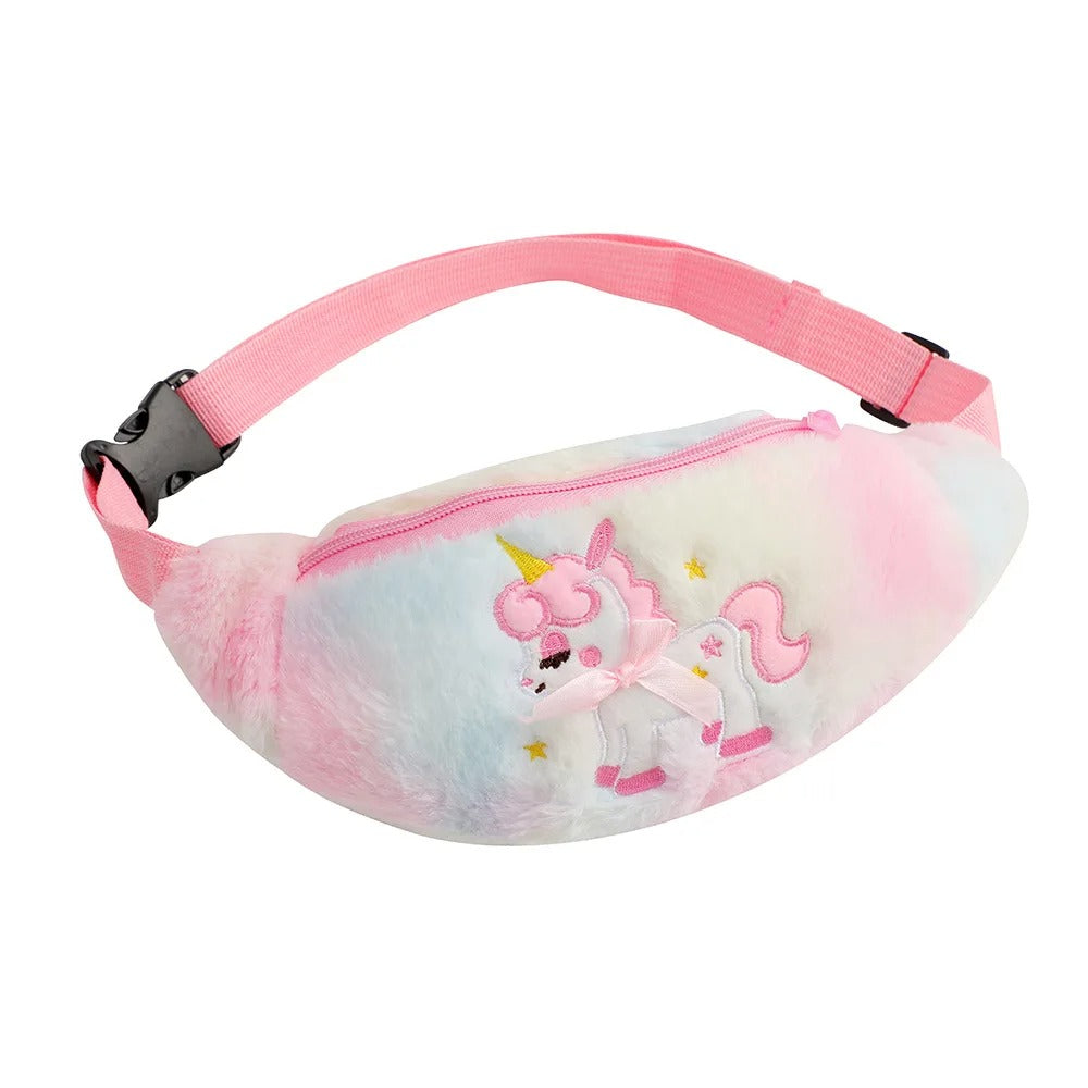 sac banane enfant fille coloree peluche arc en ciel
