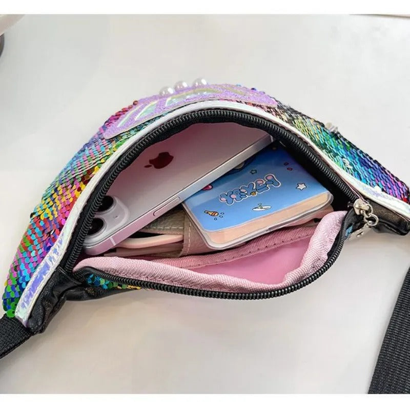 sac-banane-fille-mode-ajustable-pailletes-poche-principale