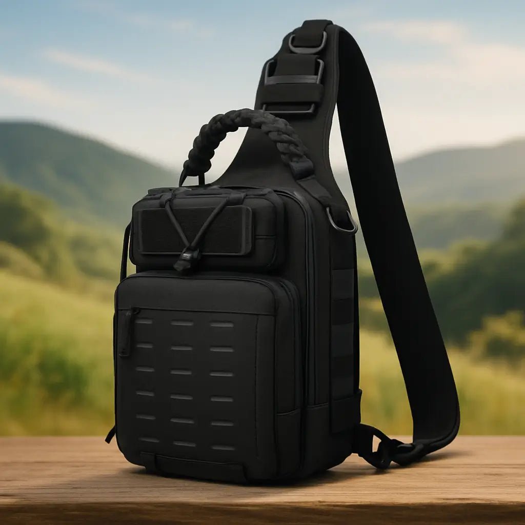 sac bandoulière homme randonnée et camping posé sur une table