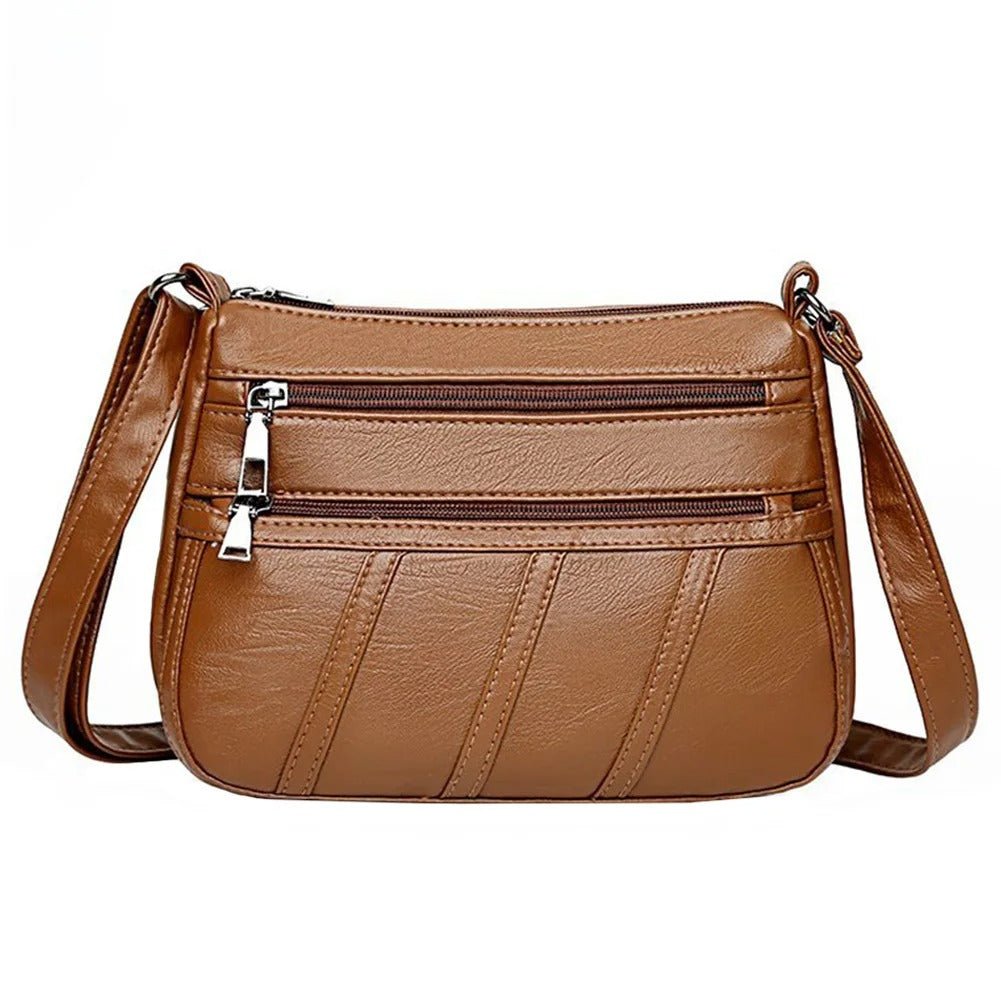 sac besace pour femme multi poches en cuir pu brun