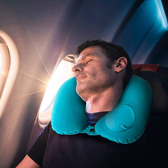 Coussin-Gonflable-pour-Avion-Forme-de-U-homme-vert-dormir
