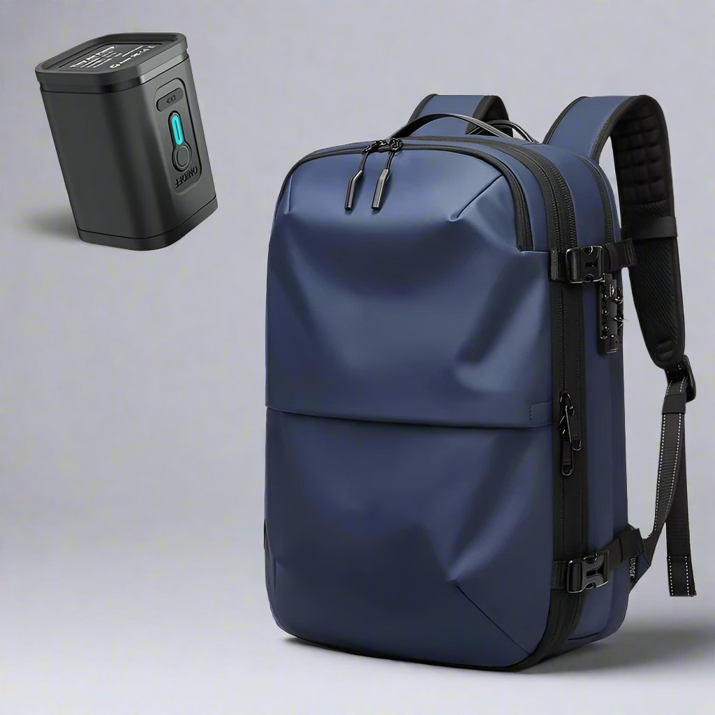 Sac-a-dos-de-voyageur-Extensible-avec-compartiment-sous-vide-bleu-avec-pompe