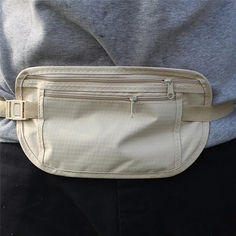 banane discrete de voyage beige portée a la taille