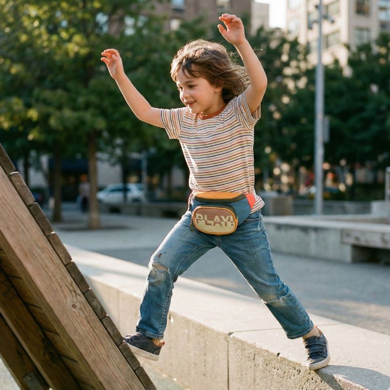 garçon joue dans un parc il porte une banane enfant