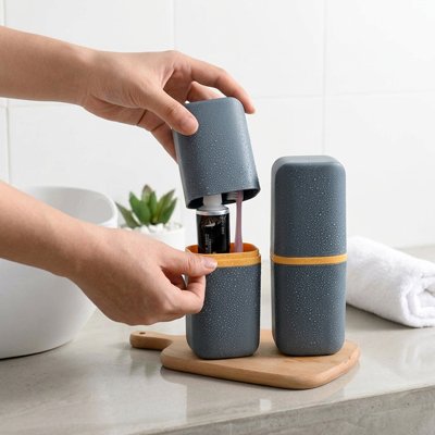 boite pour brosse a dent et dentifrice bleu foncé