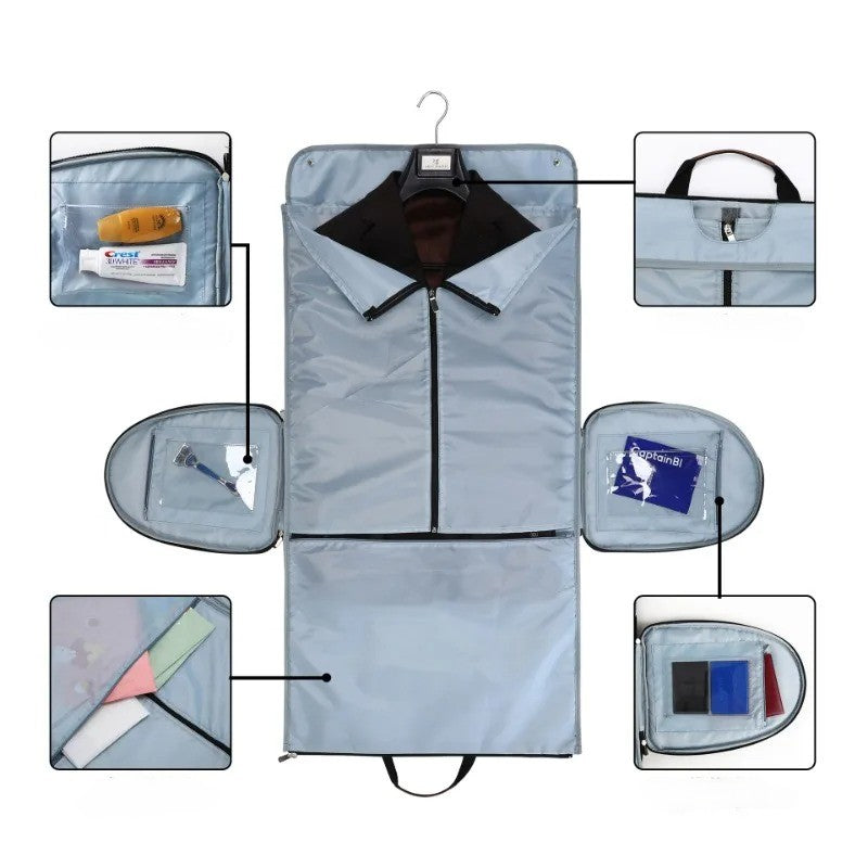 différents compartiments du sac de voyage convertible costume