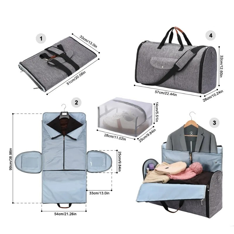 dimensions du sac de voyage convertible costume