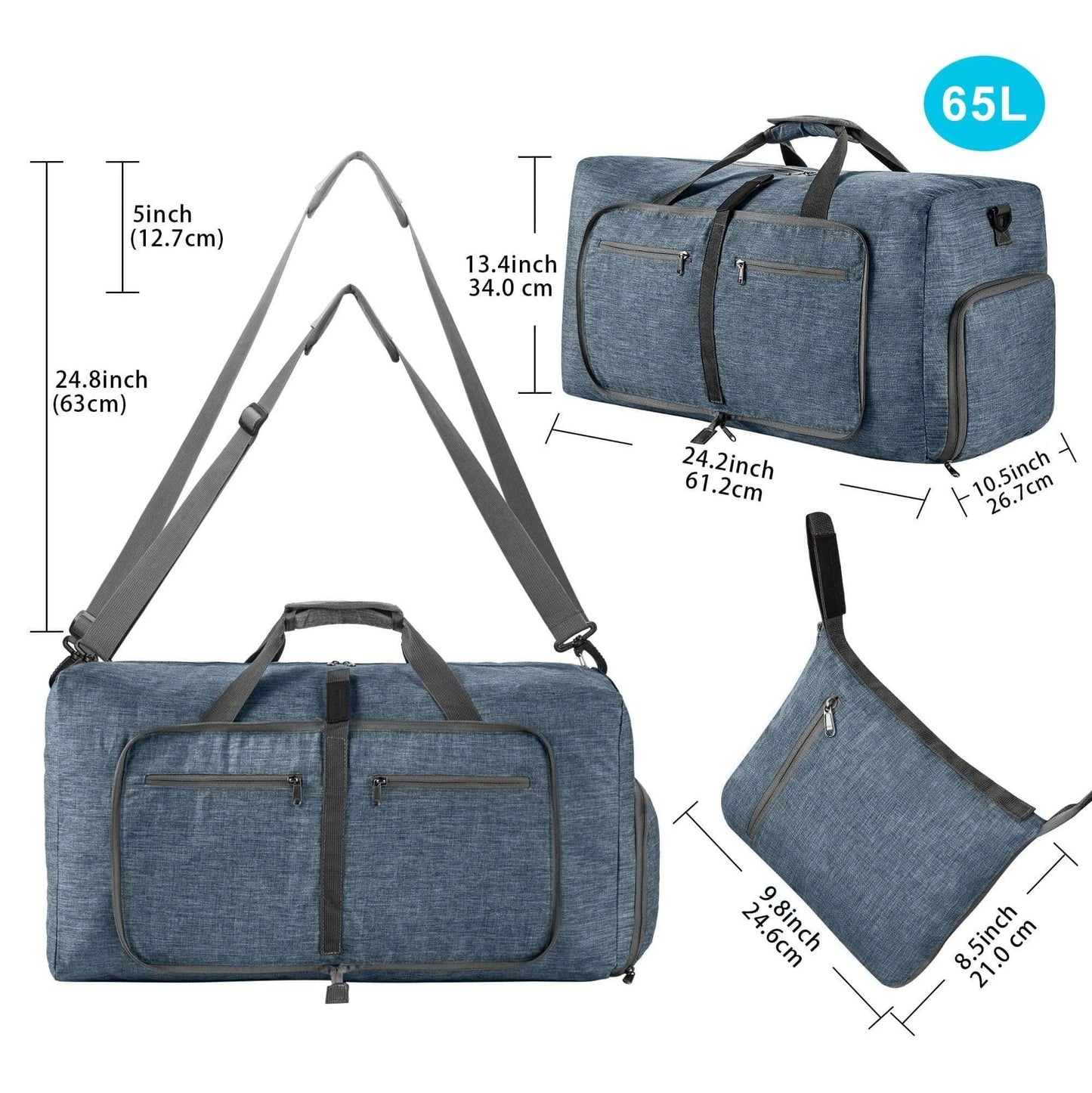 dimensions sac de voyage pliable grande capacité 65L