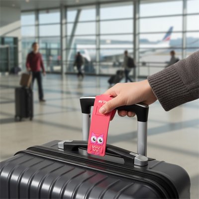 Etiquette bagage rouge sur valise