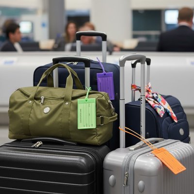 Etiquette bagage sur sacs et valises