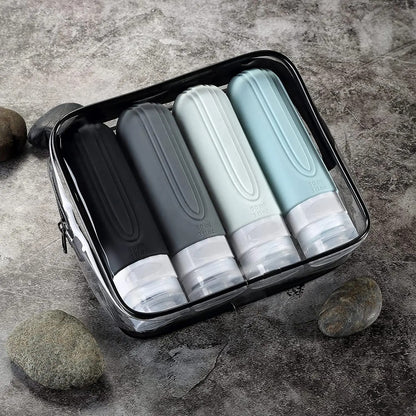 4 flacon voyage antifuite dans une trousse transparente