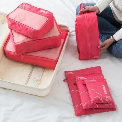 organisateur de bagage 7 pieces set travel rose