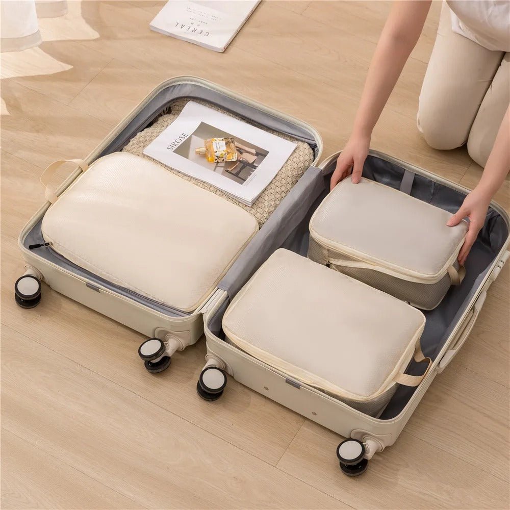 organisateur de valise set 3 pièces compressible design beige dans valise