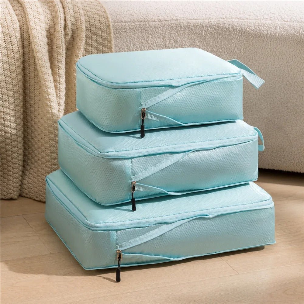 organisateur de valise set 3 pièces compressible bleu clair