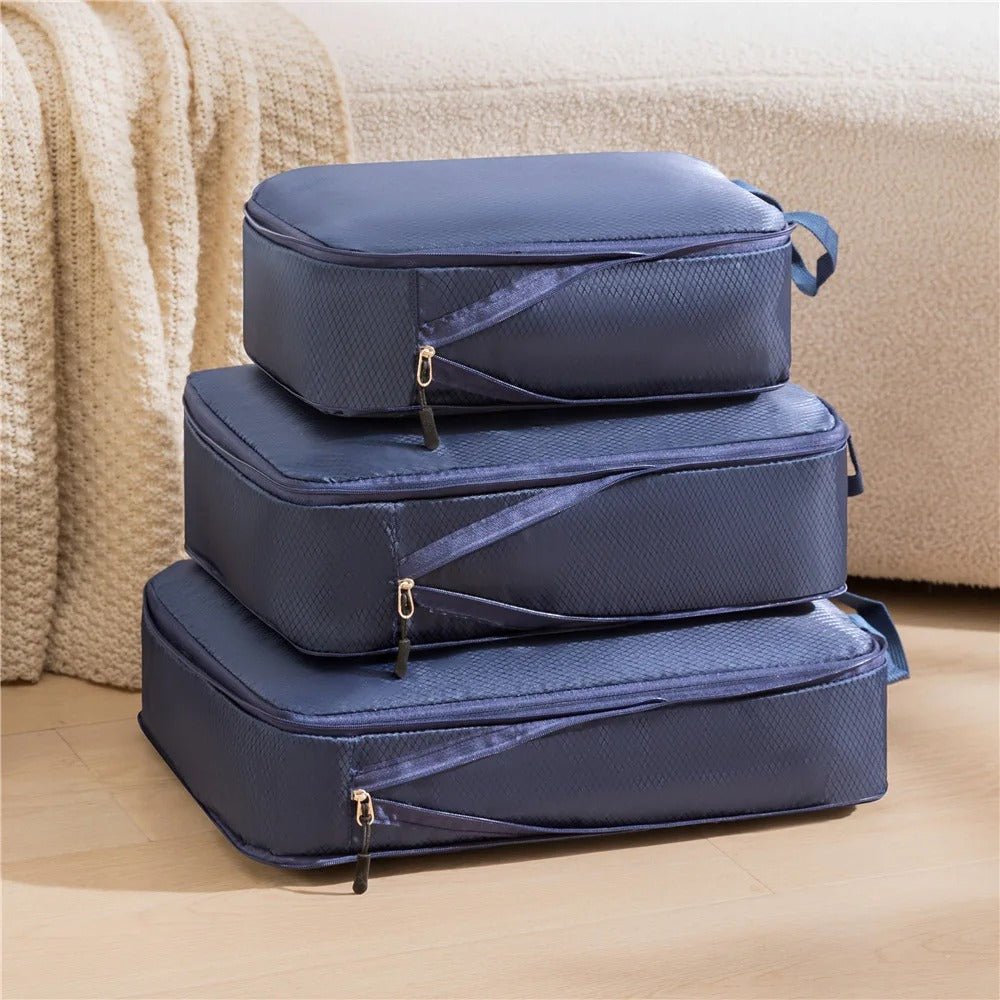 organisateur de valise set 3 pièces compressible bleu foncé