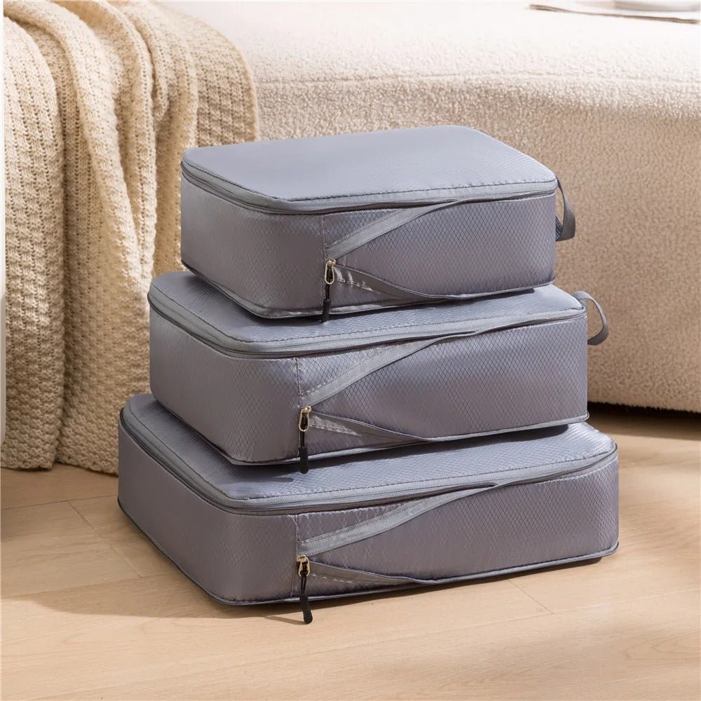 organisateur de valise set 3 pièces compressible gris