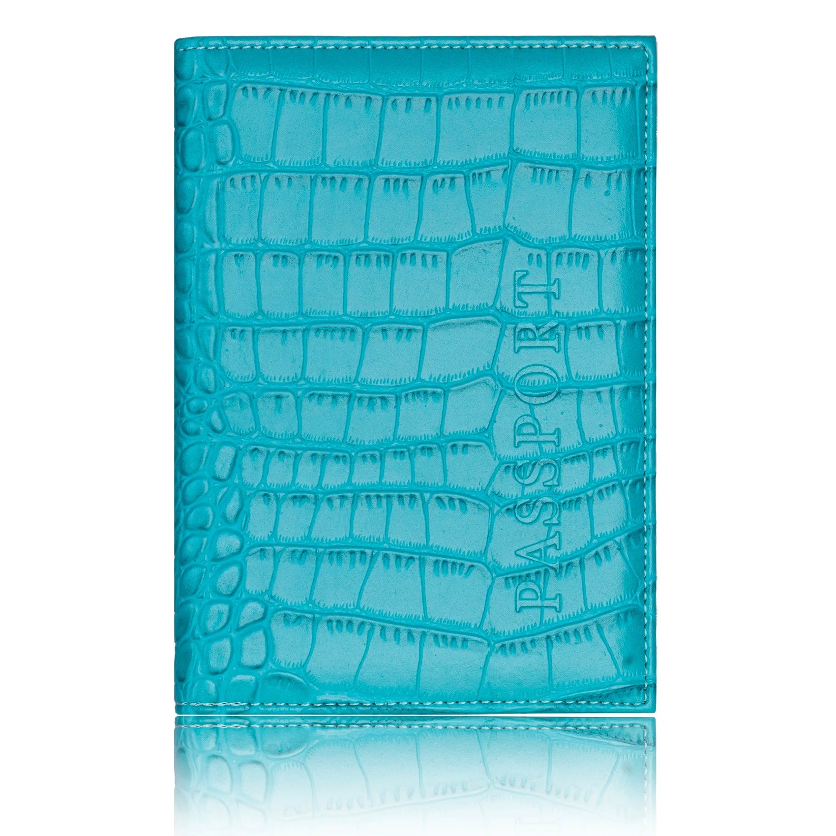 pochette passeport cuir crocodile bleu clair