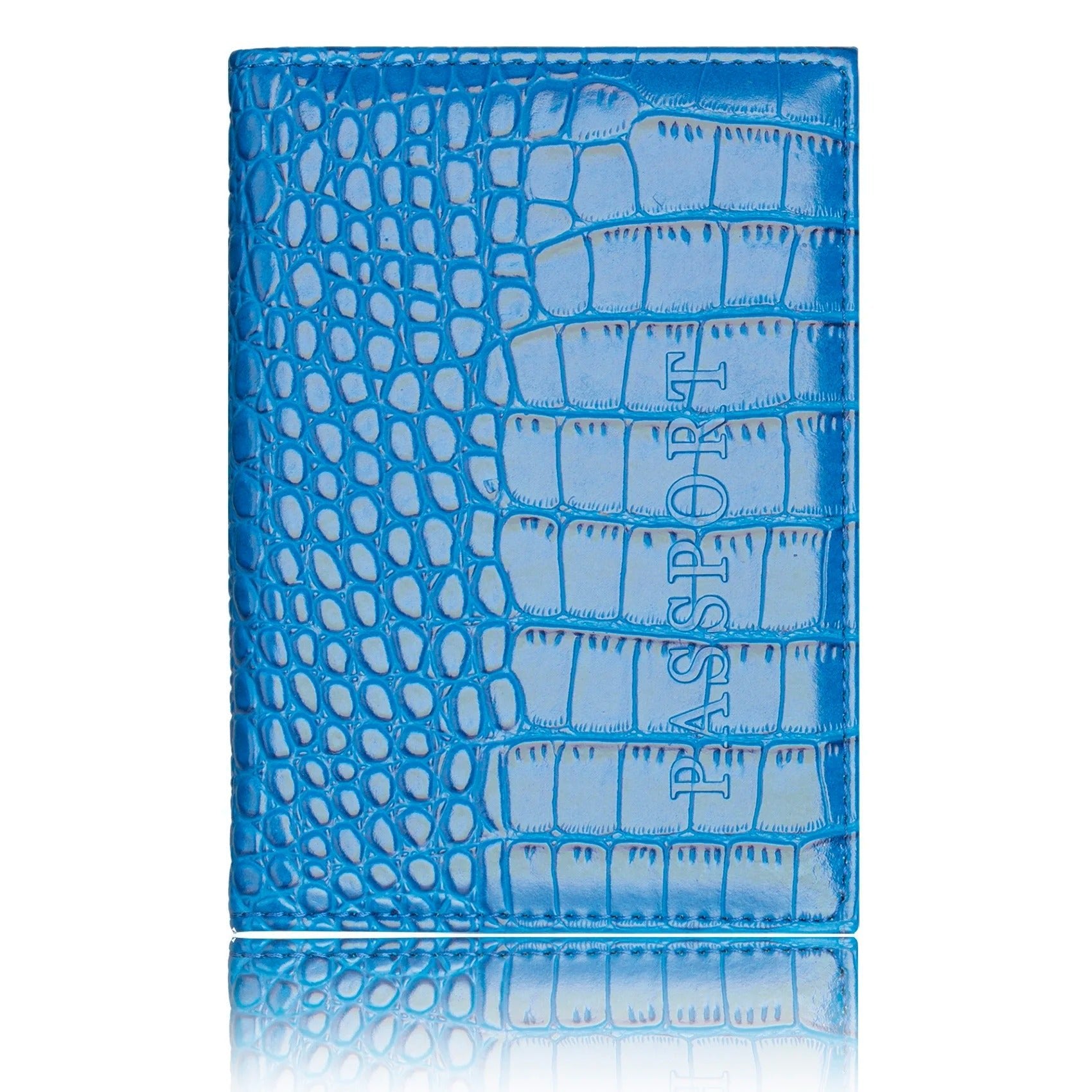 pochette passeport cuir crocodile bleu foncé