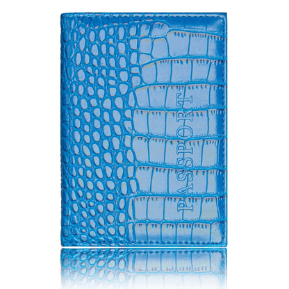 pochette passeport cuir crocodile bleu foncé