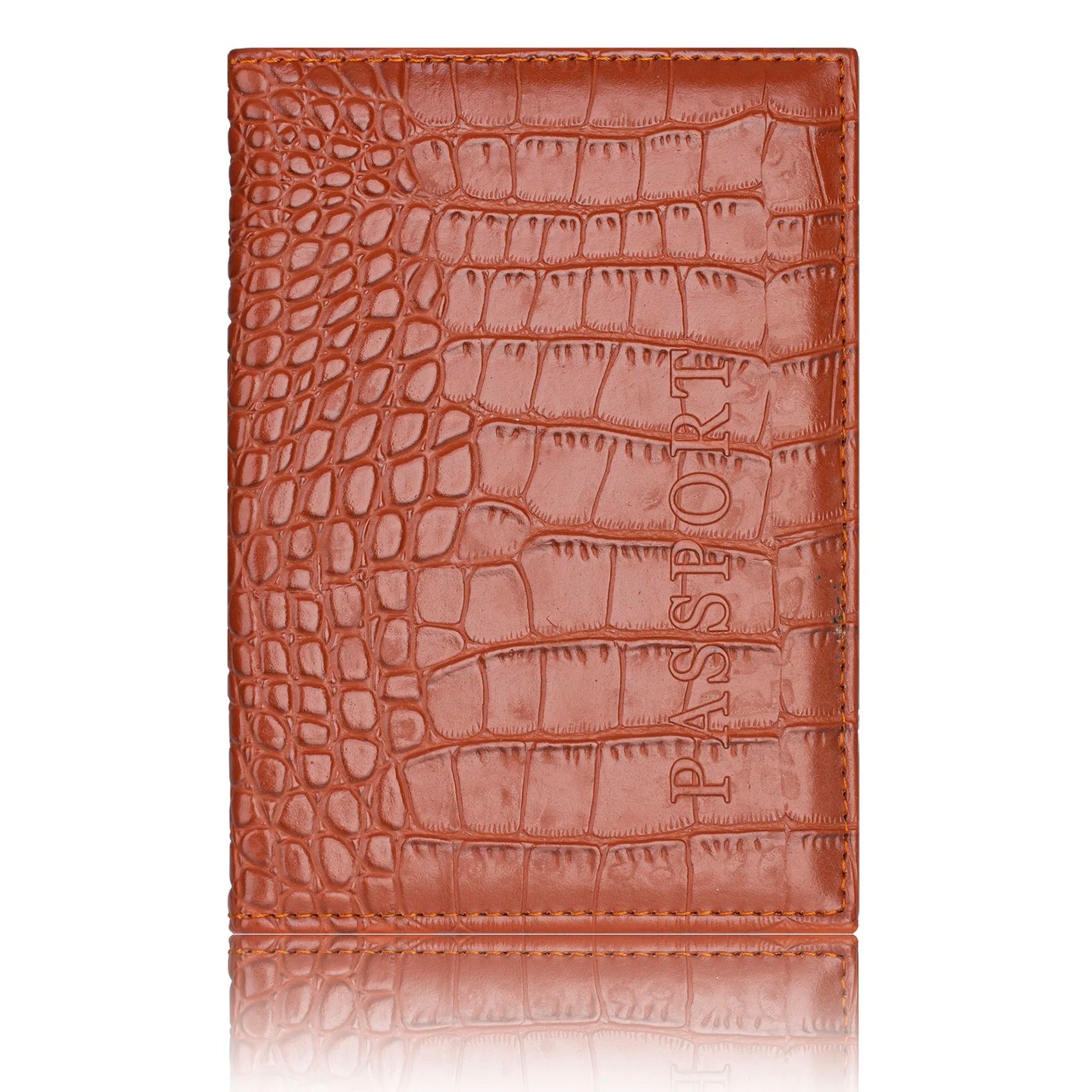 pochette passeport cuir crocodile brun