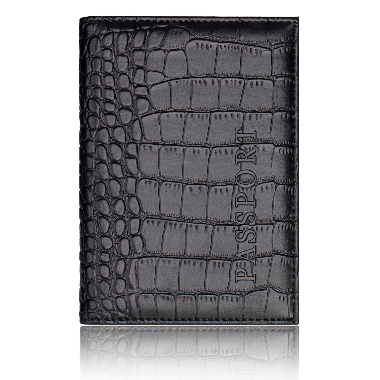 pochette passeport cuir crocodile noir