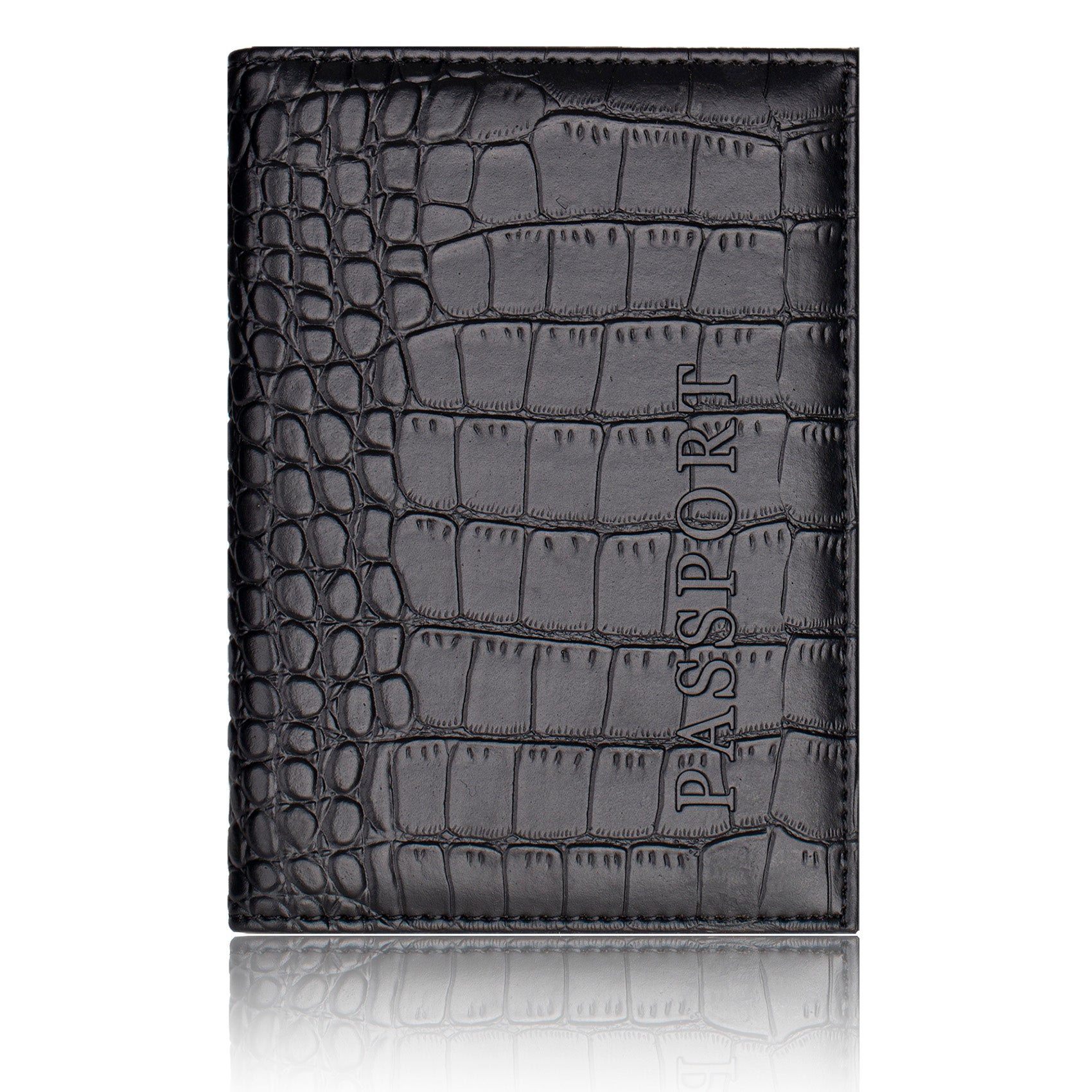 pochette passeport cuir crocodile noir