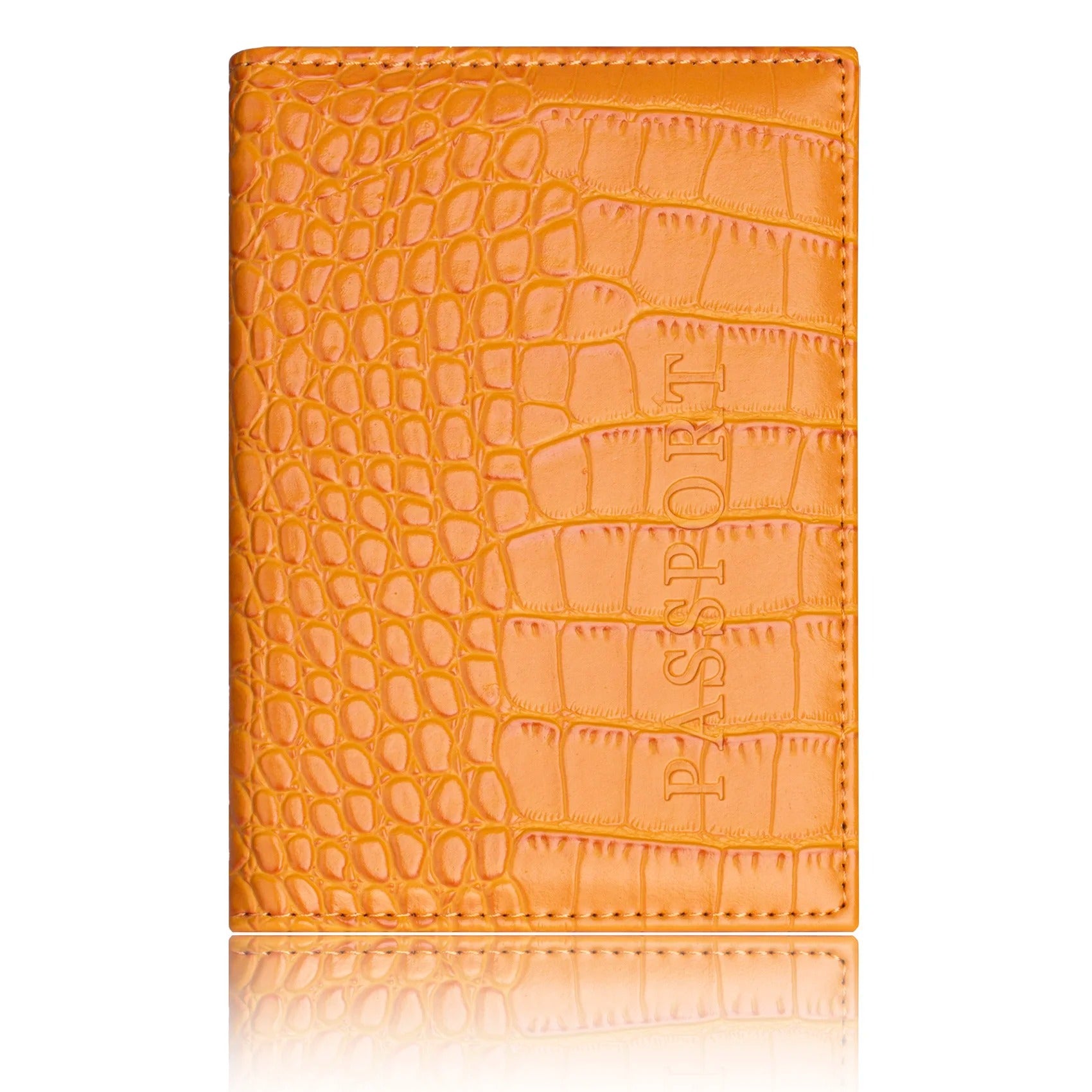 pochette passeport cuir crocodile orange