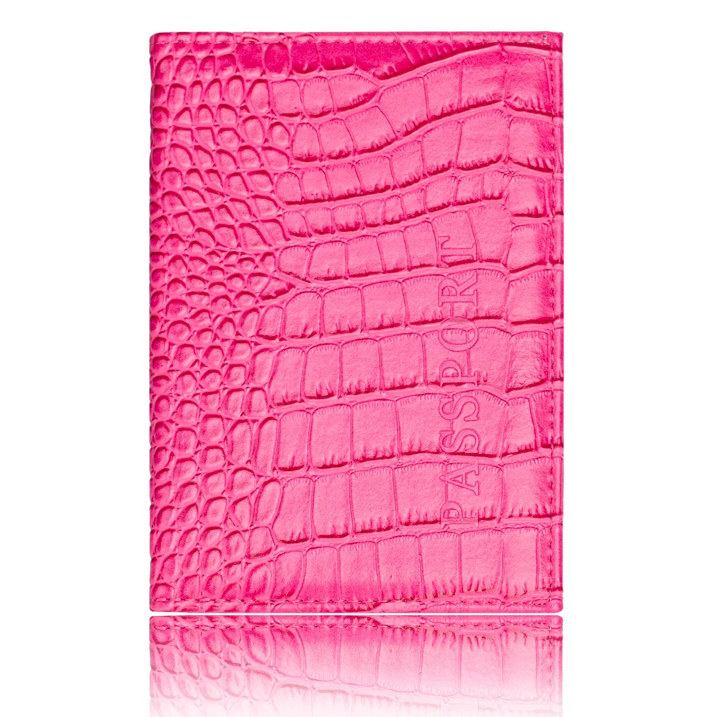 pochette passeport cuir crocodile rose