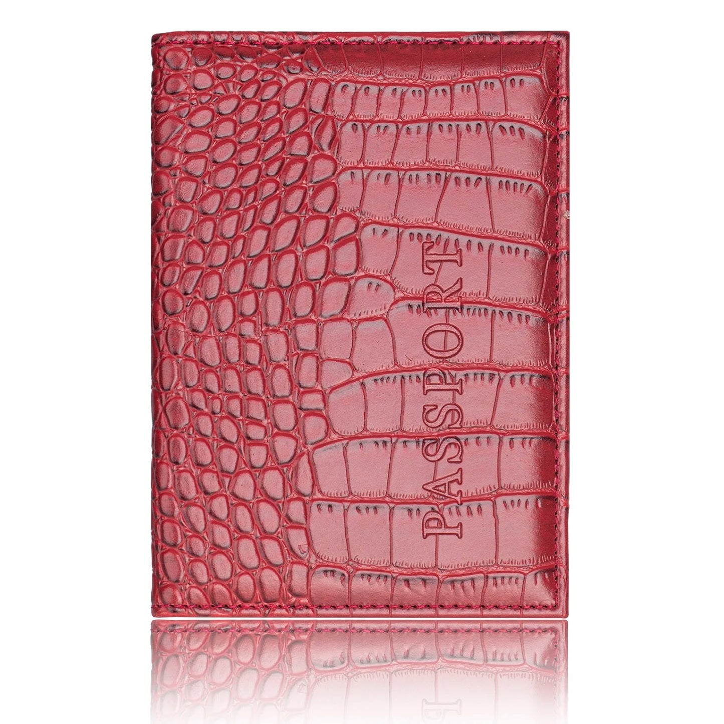 pochette passeport cuir crocodile rouge