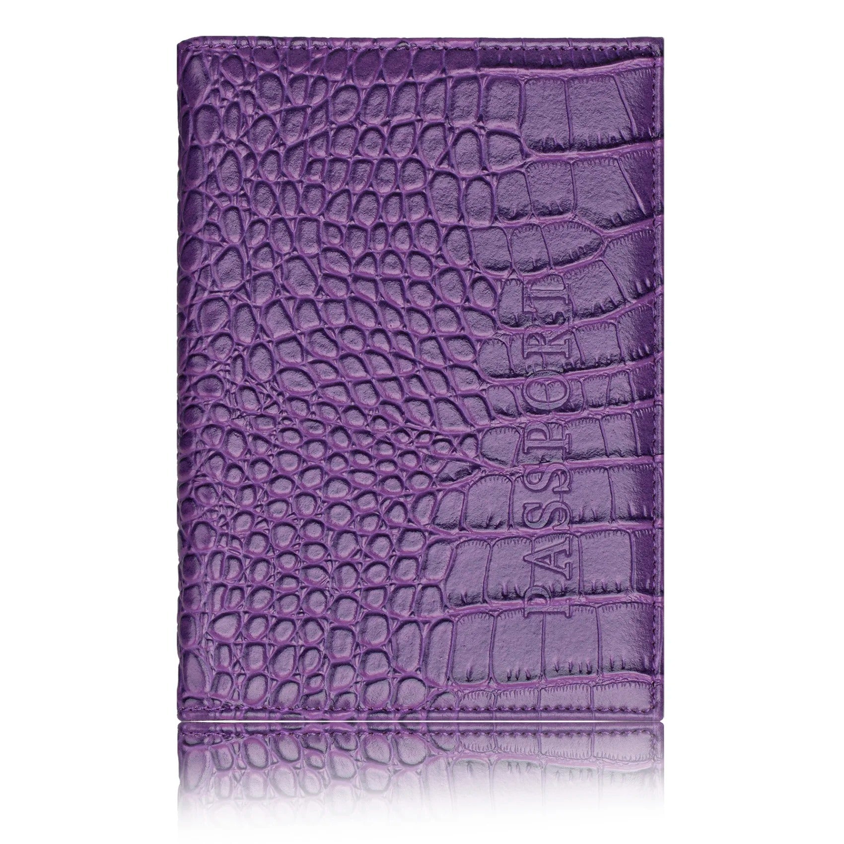 pochette passeport cuir crocodile violet