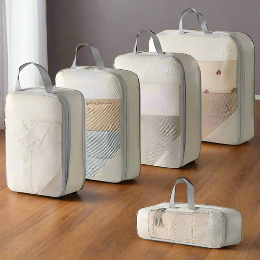 pochette rangement valise voyage beige 5 pieces design gamme