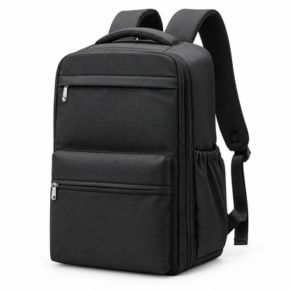 sac a dos avion cabine compressible vu de trois quarts sur fond clair.