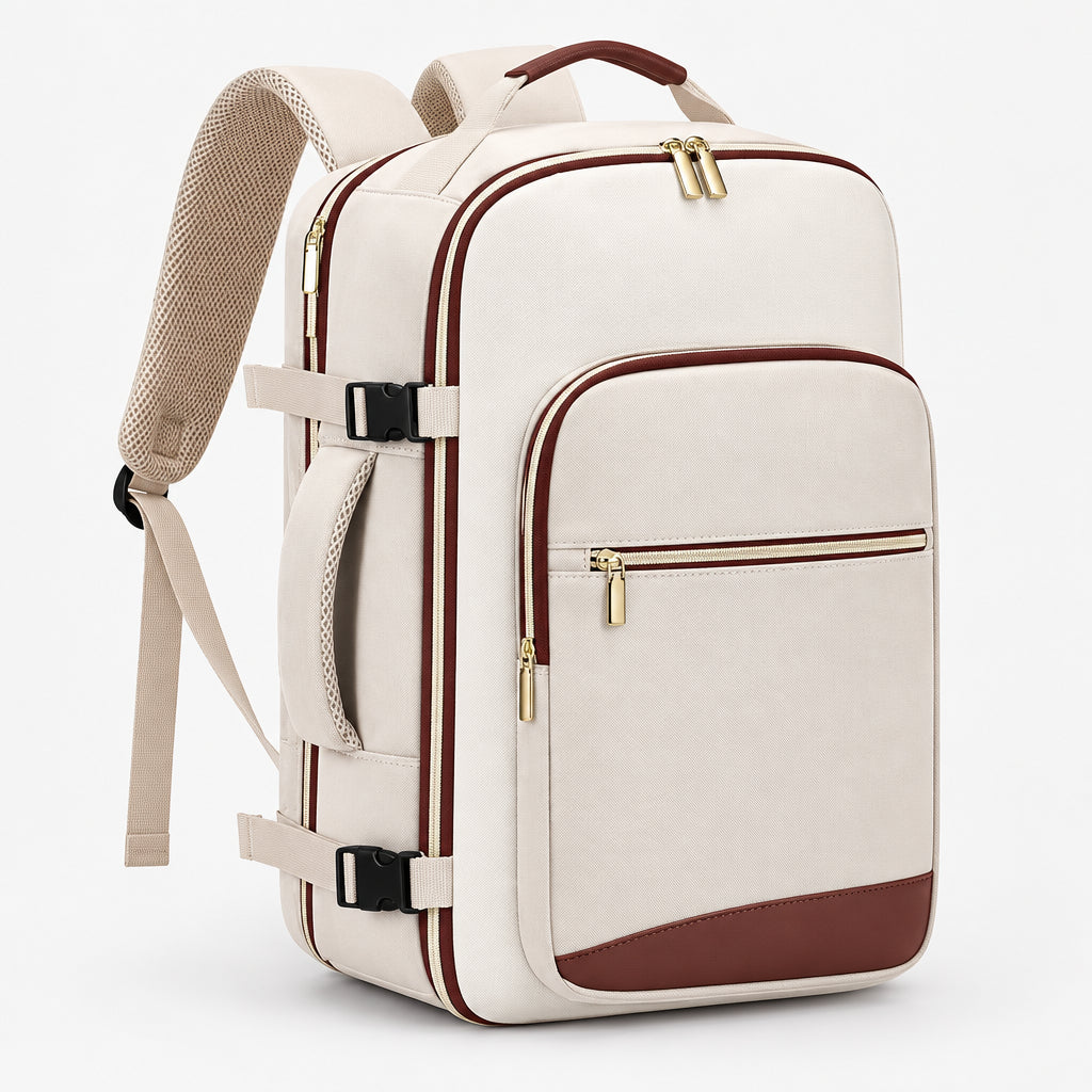 Sac à dos cabine Organizer 4 pièces vue trois-quarts beige