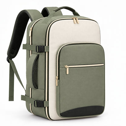 Sac à dos cabine Organizer 4 pièces vue trois-quarts vert beige