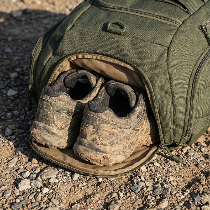 chaussures dans compartiment sac à dos convertible