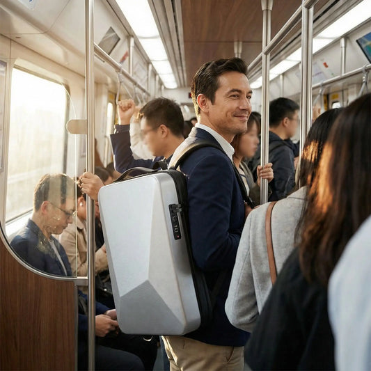 homme dans le metro avec sac a dos coque antivol