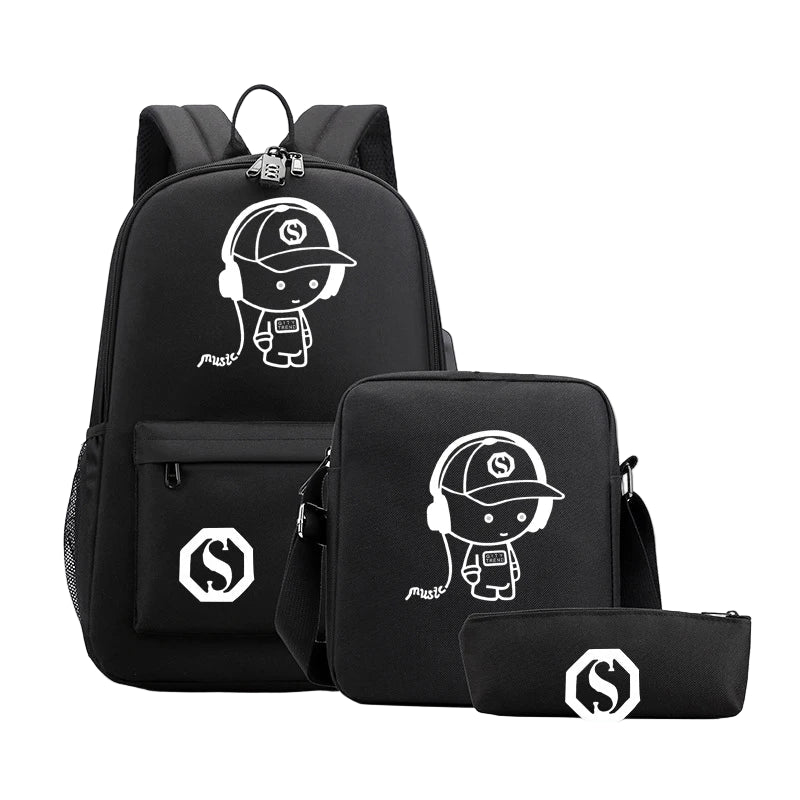 sac a dos enfant lumineux noir et blanc